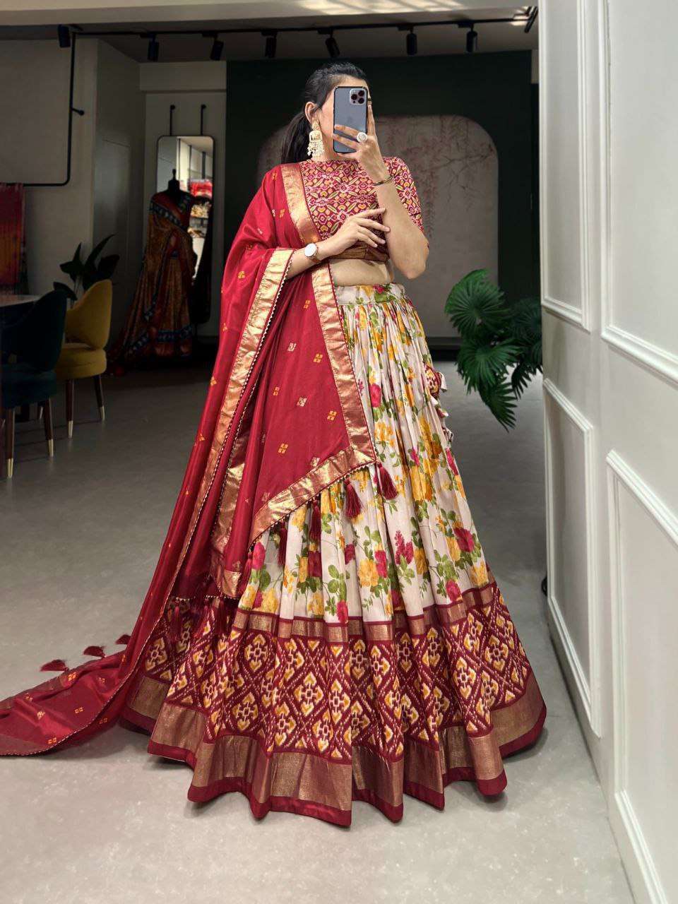 Women's Luxurious Tussar Silk Lehenga Choli with Intricate Prints & Can-Can Flair - Image 3